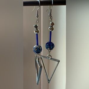 Chic Silver and Blue Triangle Earrings